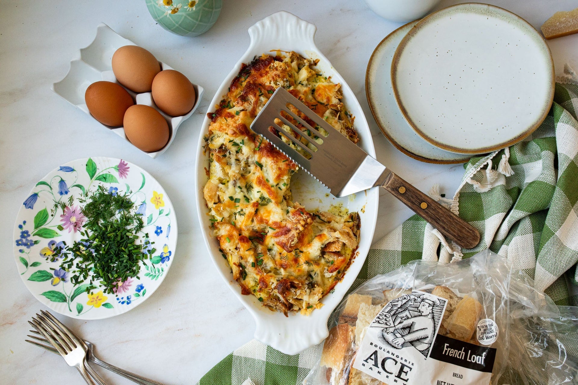 Savoury Alfredo French Toast Bake