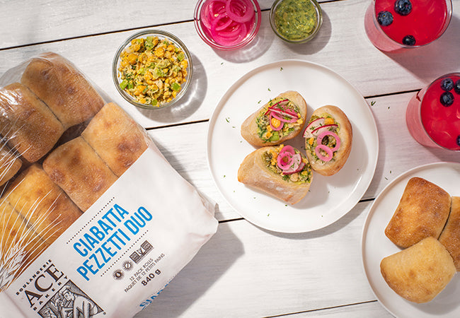 Chickpea Salad Ciabatta Sandwiches with Avocado Dill Sauce