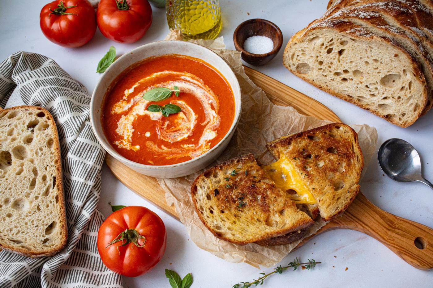 Sheet Pan Tomato Soup & Grilled Cheese