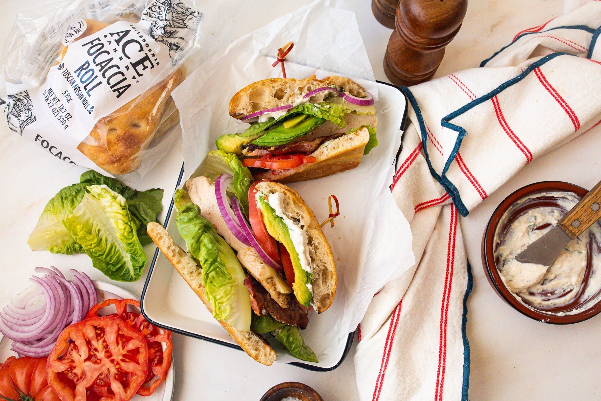 Grilled Chicken Caesar Club Sandwich on ACE Focaccia Roll