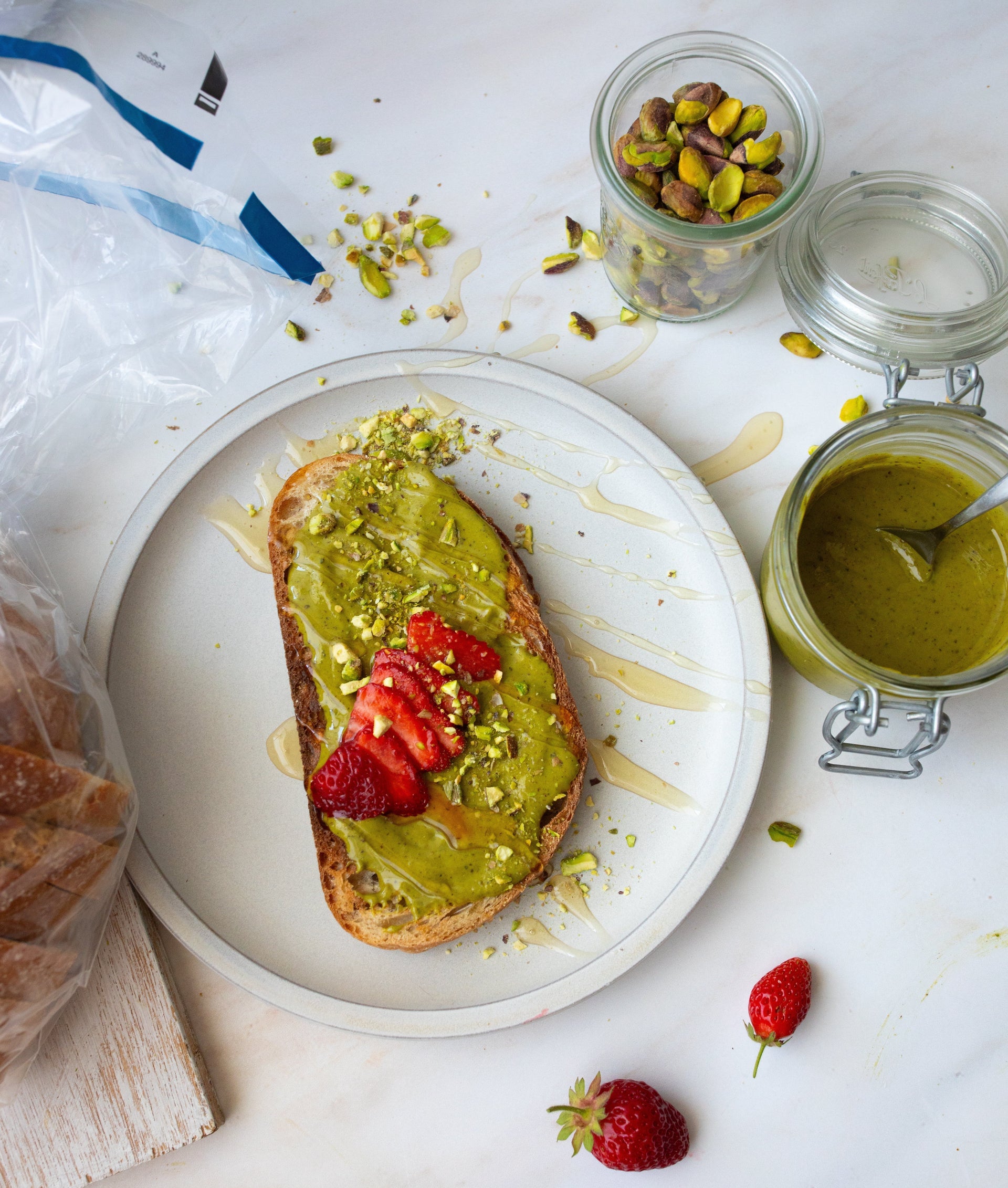 Homemade Pistachio Butter + Strawberry Pistachio Toast