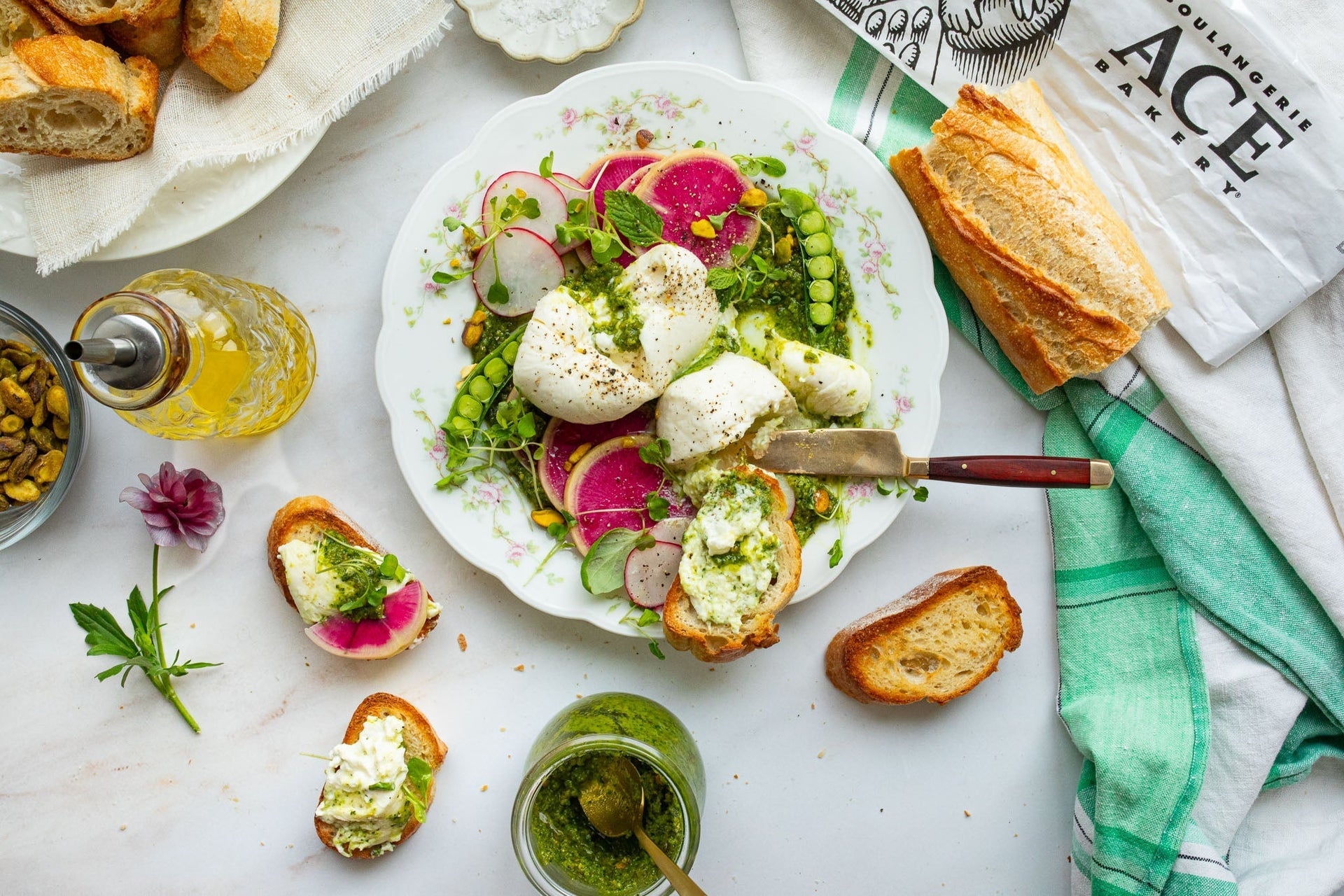 Spring Burrata with Pistachio Pesto