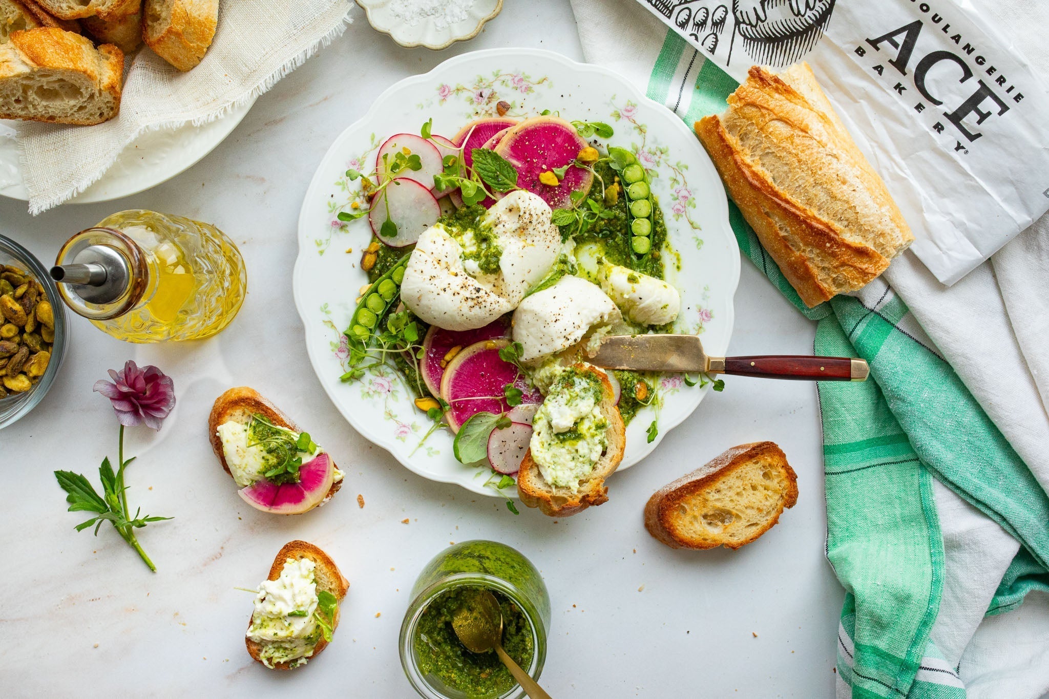 Spring Burrata with Pistachio Pesto