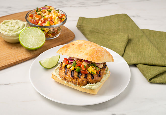 Chipotle Chicken Burgers with Grilled Corn Salsa