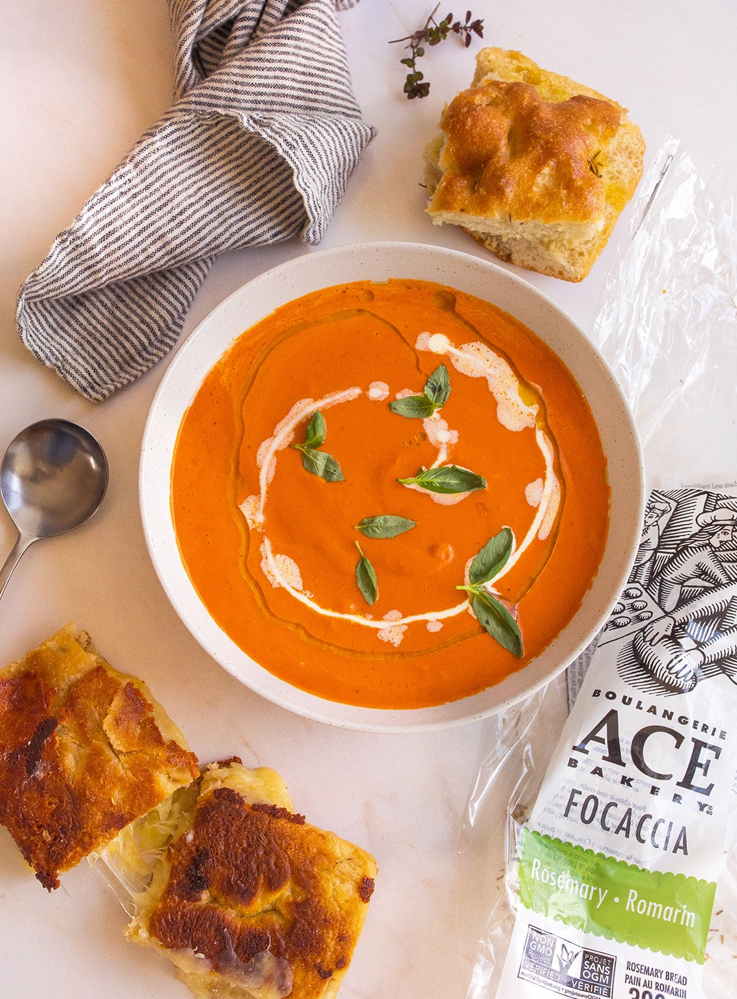 Roasted Tomato Soup and Rosemary Focaccia Grilled Cheese