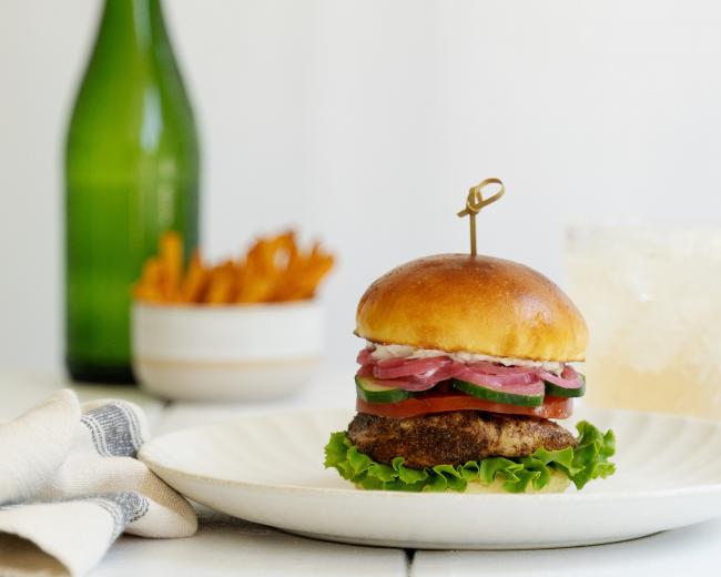 Chicken Shawarma Burger with Garlic Yogurt