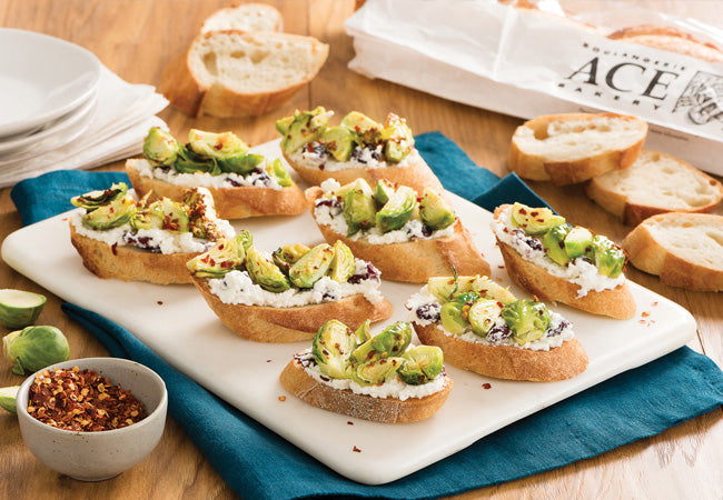 Roasted Brussels Sprout & Cranberry Crostini with Ricotta