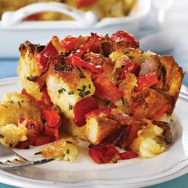 Roasted Red Pepper & Bacon Focaccia Strata