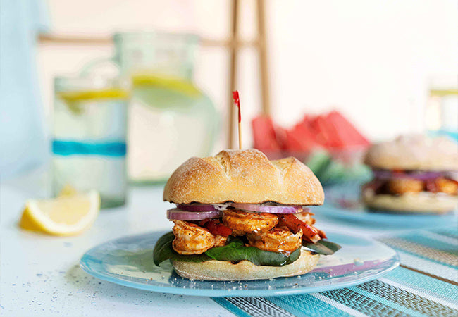 Spicy Moroccan Grilled Shrimp Sandwich with Preserved Lemon Yogurt