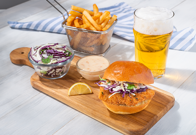 Tropical Fried Fish Sandwich with Coconut Cabbage Slaw