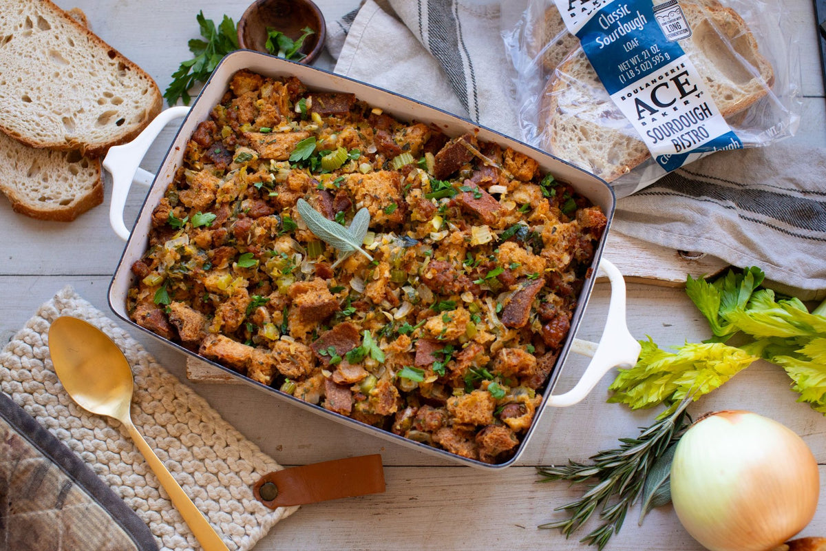 Sourdough Sausage Stuffing with Leeks and Sage