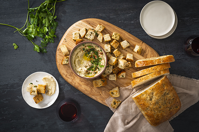 Giant Garlic and Bacon Rosemary Focaccia Croutons